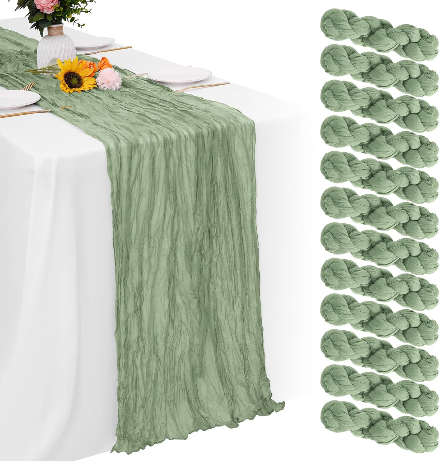 Aktor 12 Pack Sage Green Table Runner for Elegant Events