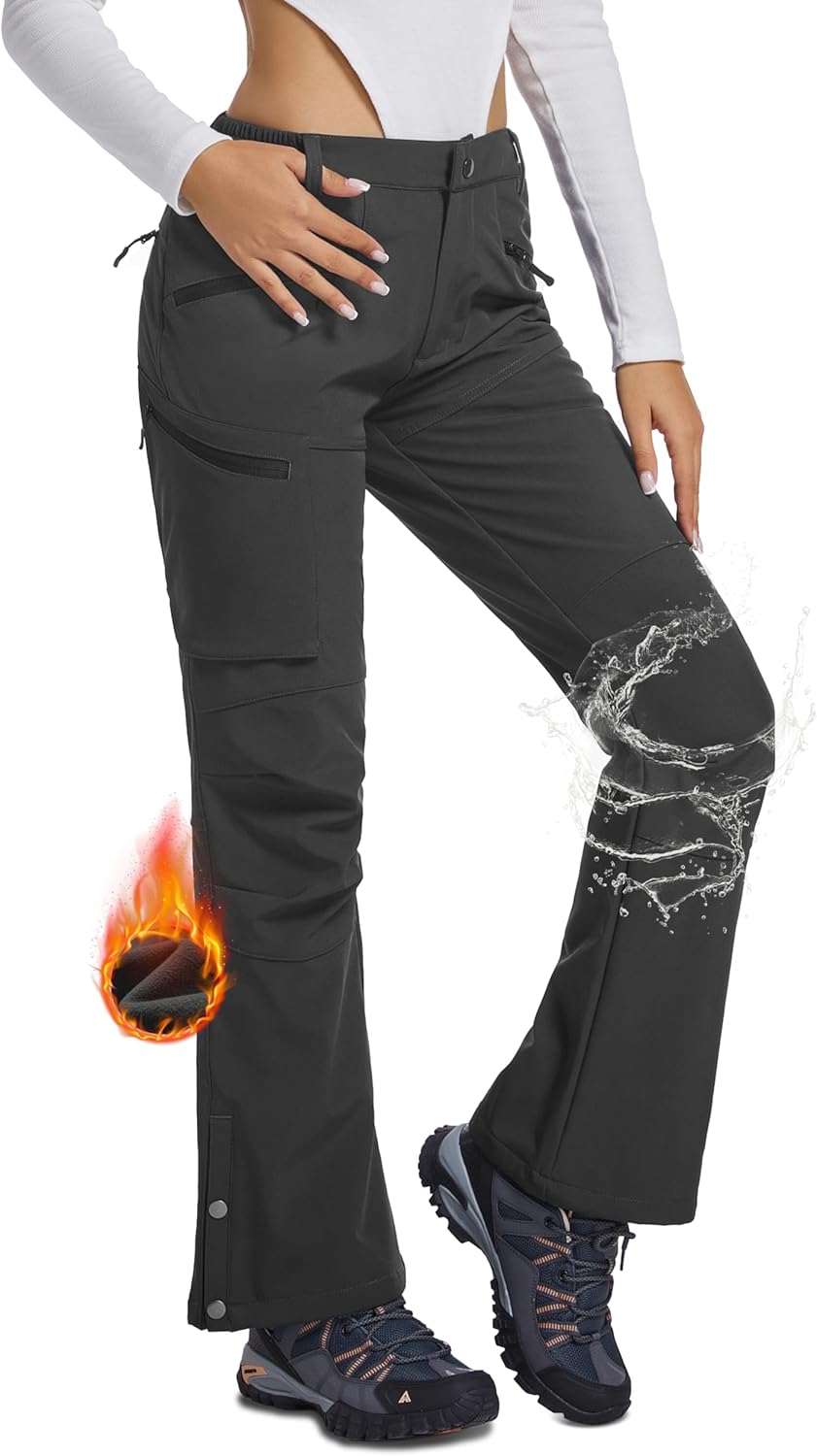 Women's Snow Ski Hiking Pants Waterproof Fleece Lined Softshell