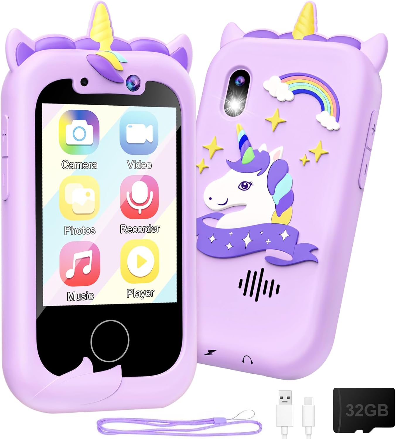 Interactive Learning Toy Phone for Girls Age 3-10 - Realistic Play Cellphone in Purple