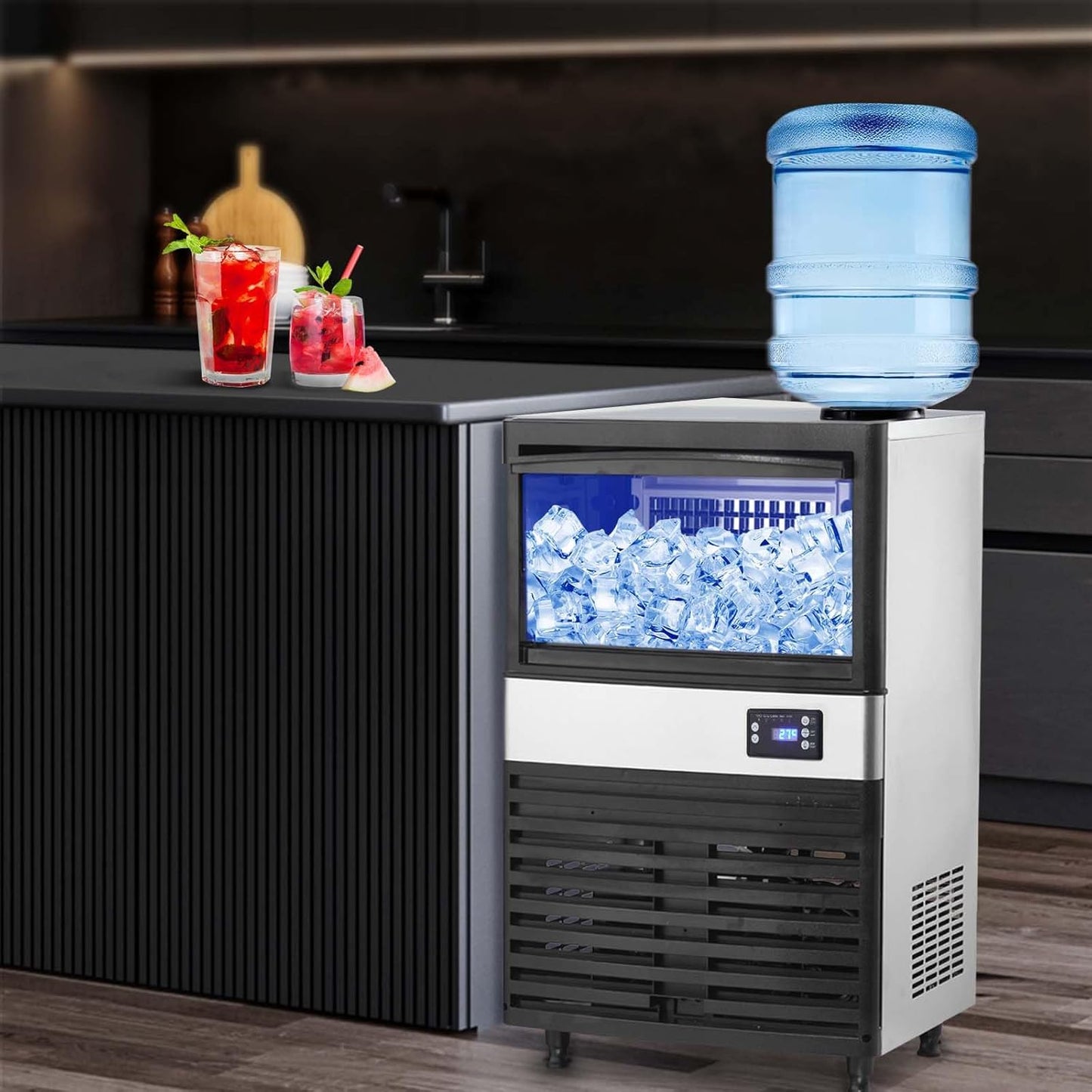 120lbs/24H Commercial Ice Maker - Stainless Steel, 30lbs Storage, KOKEBREN