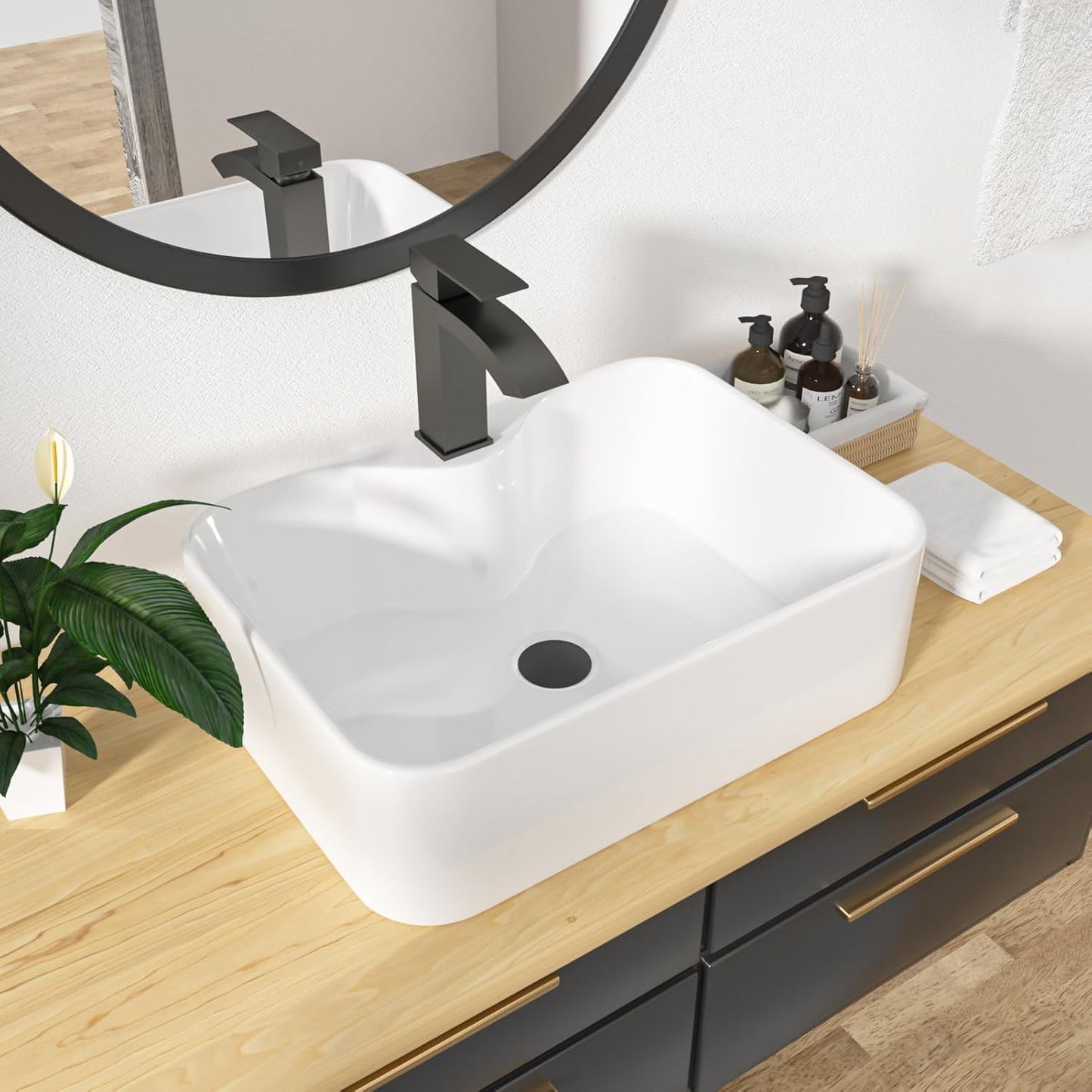Kichae 19x15 Rectangle Bathroom Vessel Sink with Faucet Combo