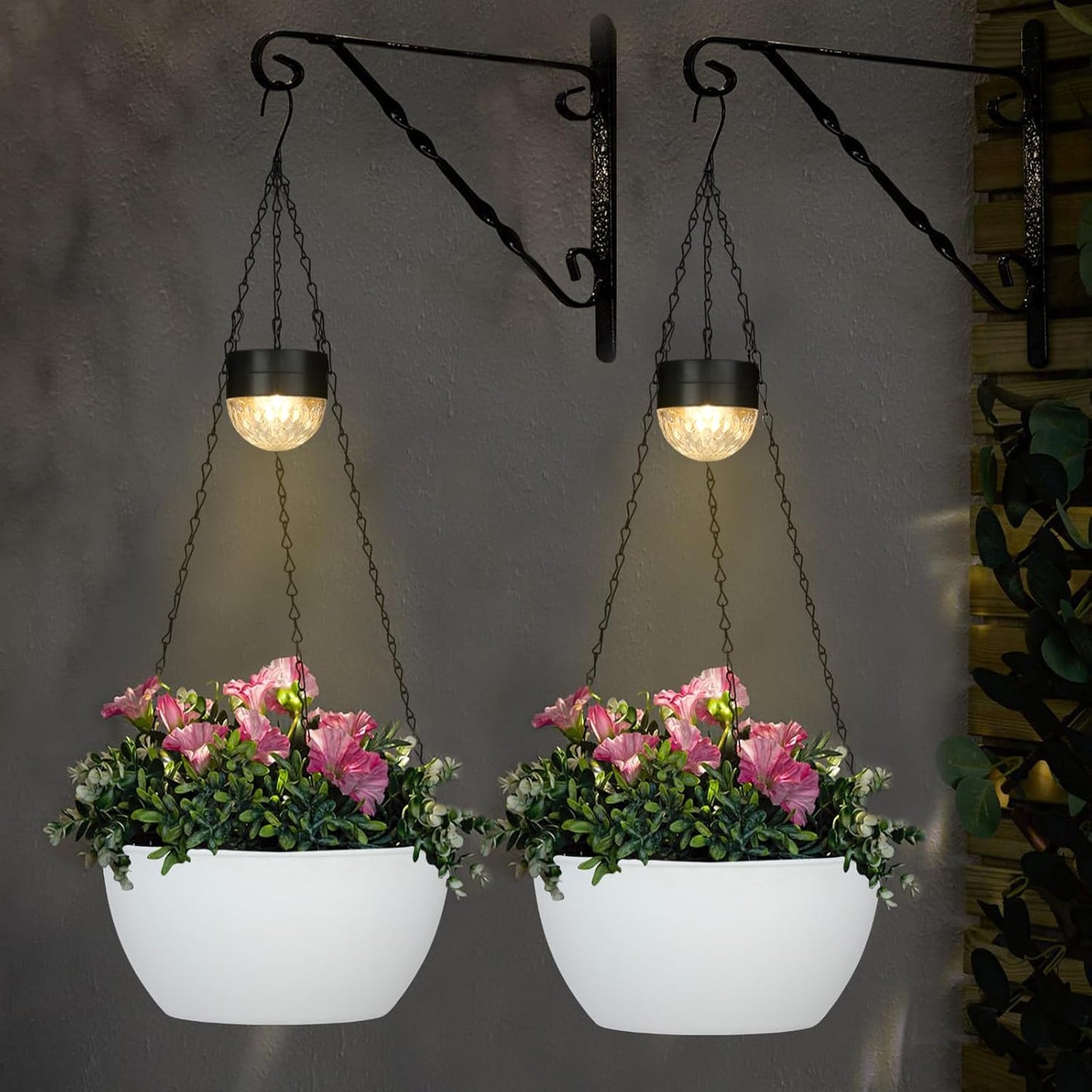 Hanging Planters Basket for Outdoor Plants with Solar Lights