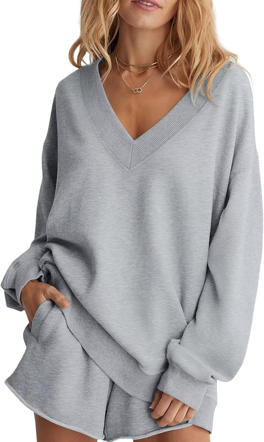 Cozy V-Neck Fleece Sweatshirt for Fall