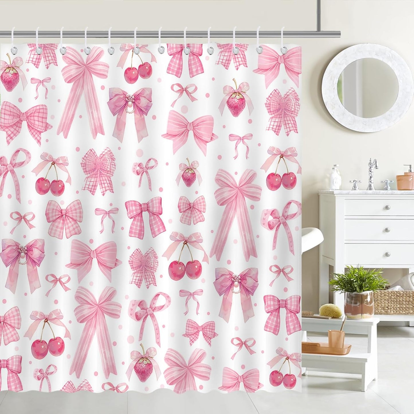 Cute Pink Bow Shower Curtain Set