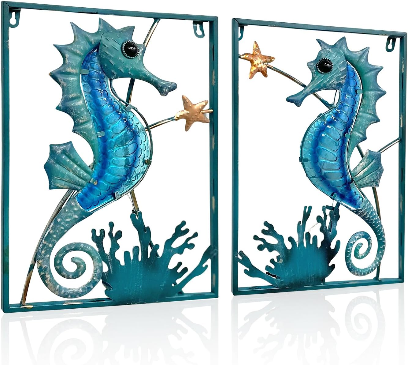 LIFFY Metal Wall Art Seahorse with LED Lights for Beach Decor