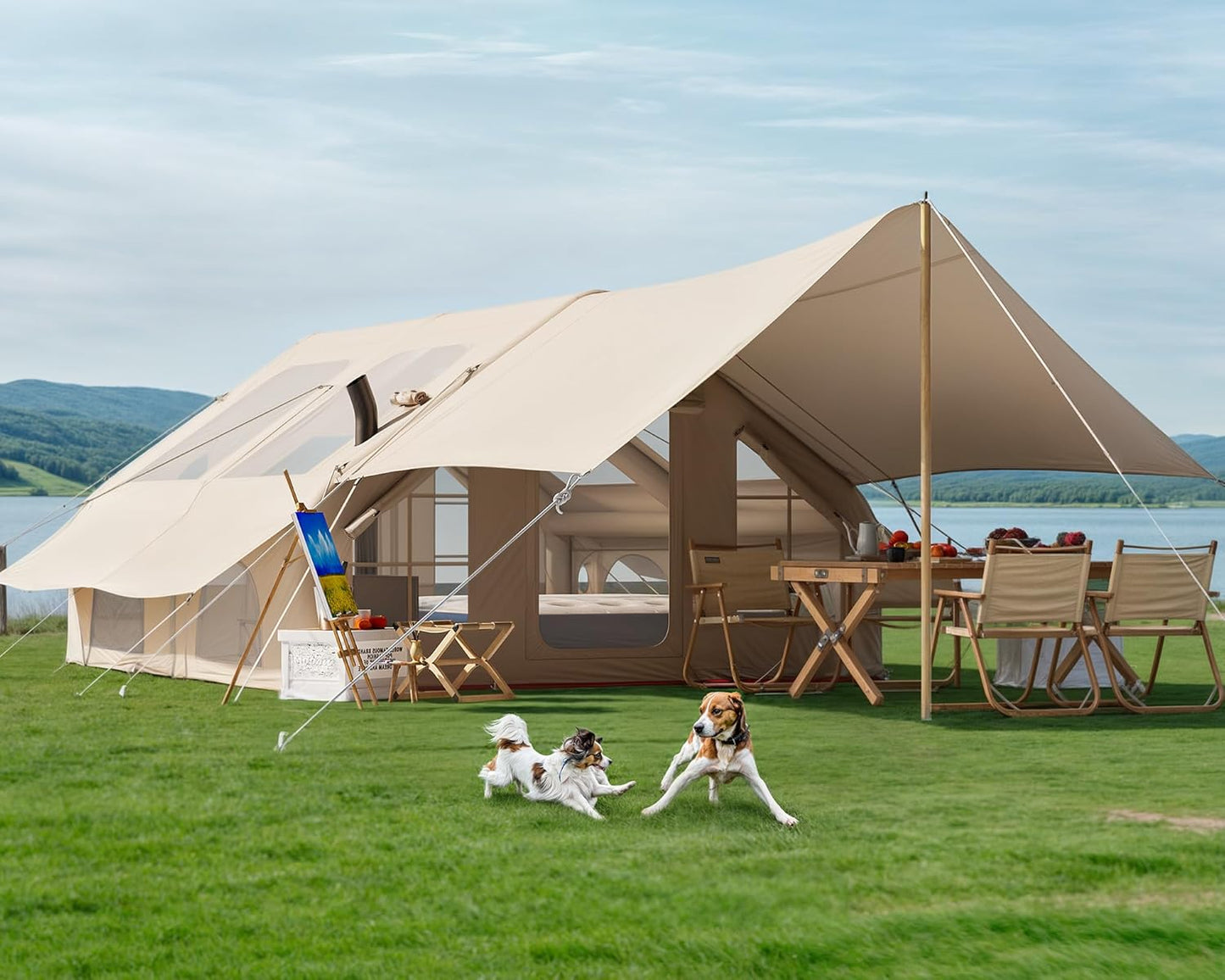 Inflatable Camping Tent with Pump & Awning for 8-14 People