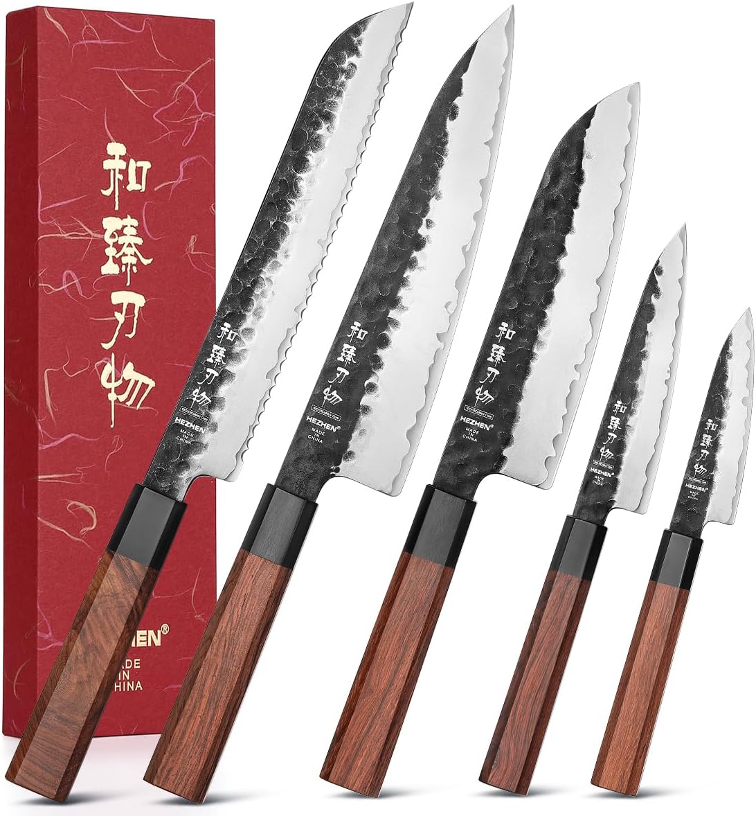 HEZHEN Chef's Knife Set 5PCS - High Carbon Clad Razor Sharp