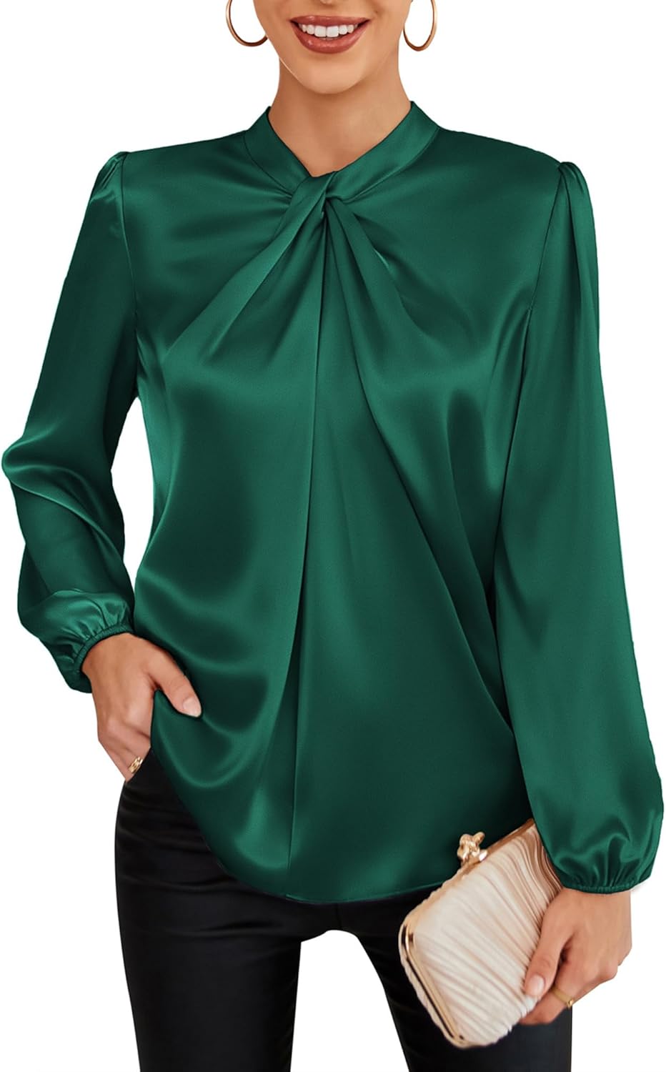 Elegant Women's Long Sleeve Satin Blouse for Business Casual