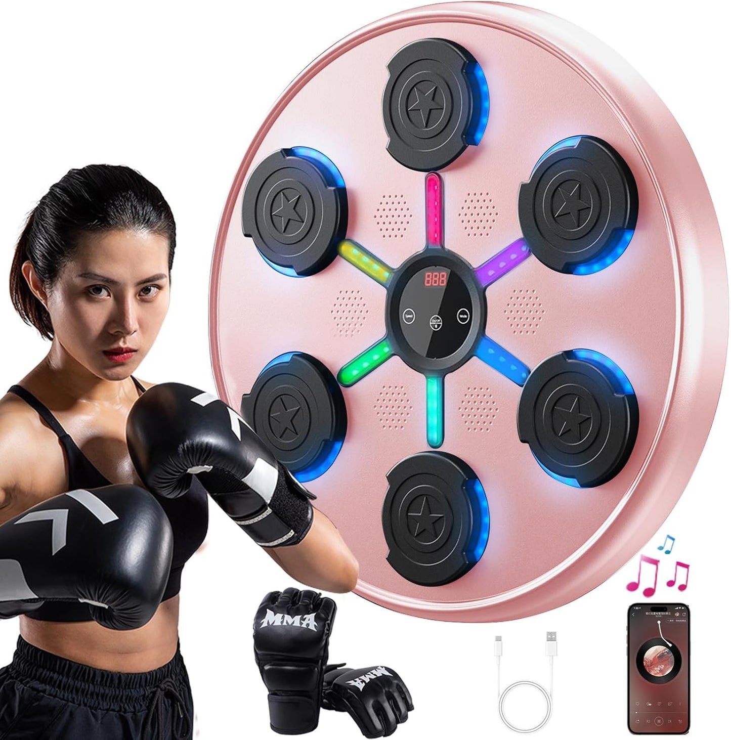 Music Boxing Machine: 9 Modes, Smart Display, LED Lights