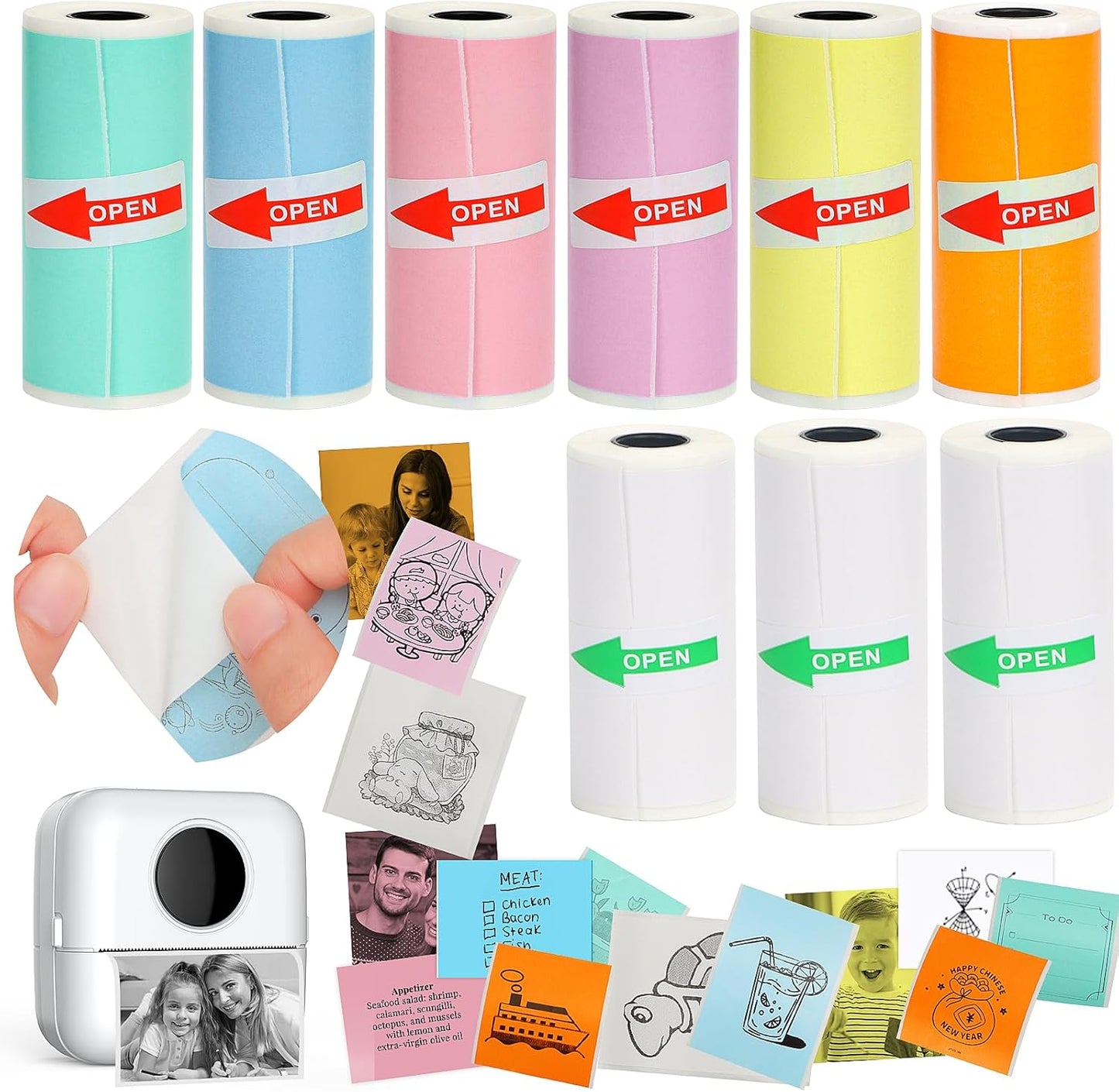 Pocket Printer Sticker Paper Pack: 9 Rolls for Colorful Printing