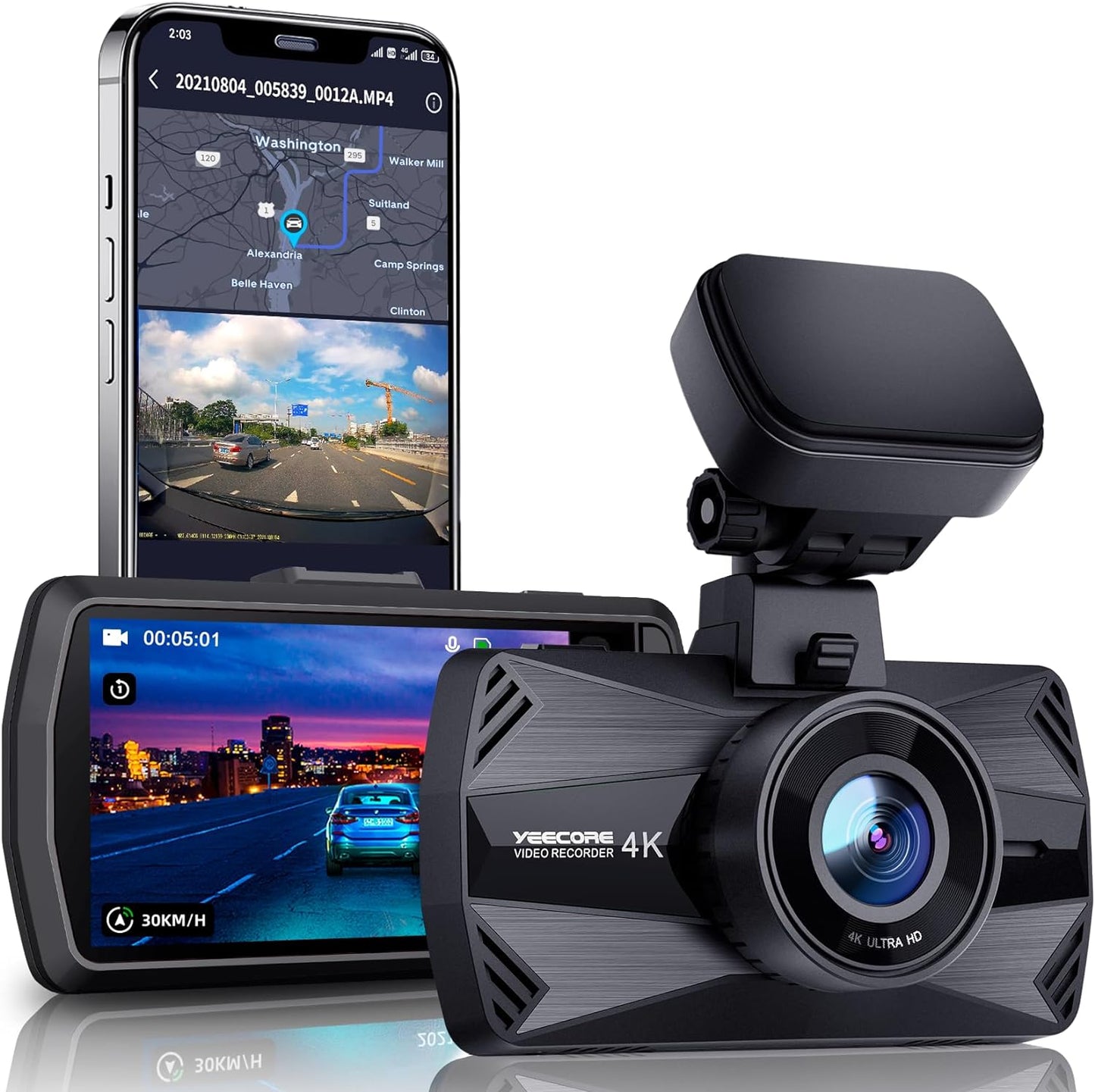YEECORE 4K Dash Cam: Super Night Vision, WiFi, GPS