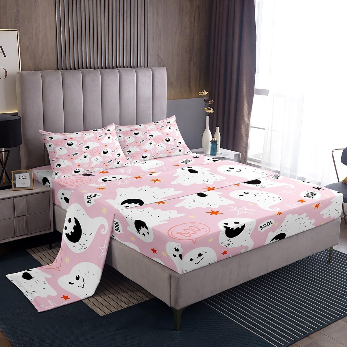 Feelyou Halloween Fitted Sheet Set for Kids - Cute Ghost Design