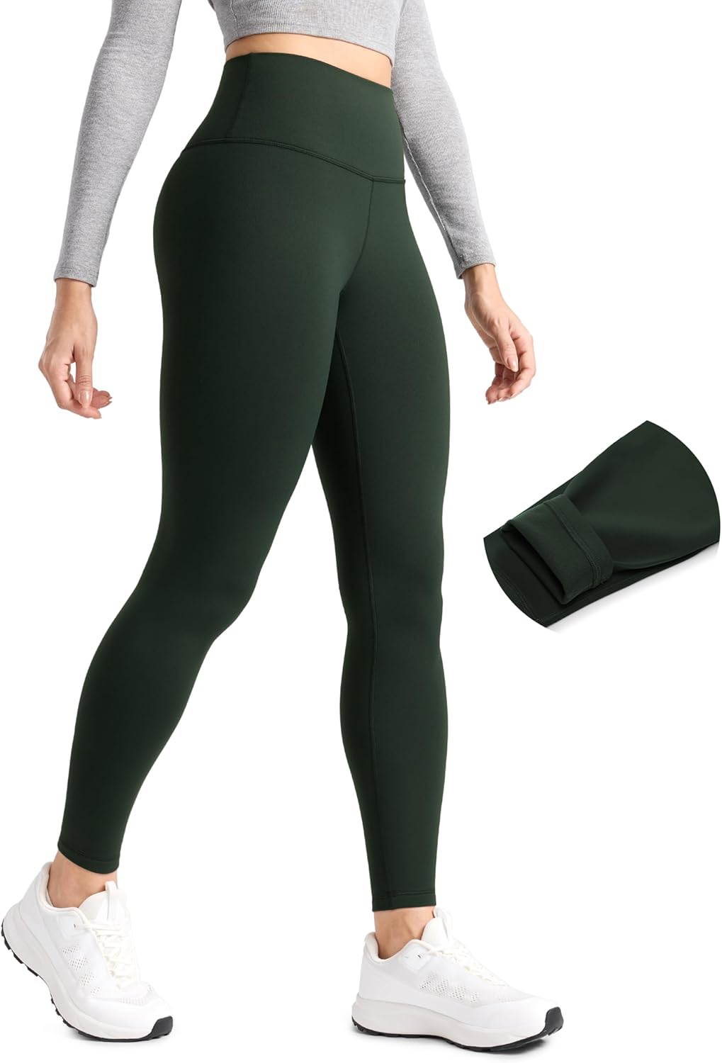 CRZ YOGA Matte Fleece Lined Leggings for Winter Warmth