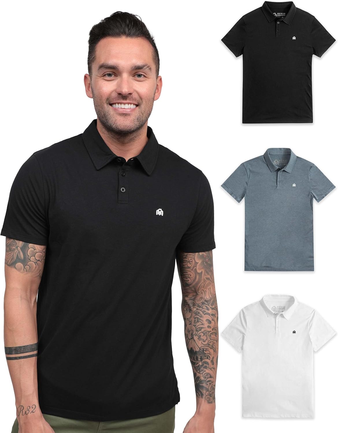 INTO THE AM Polo Shirts for Men - Slim Fit Short Sleeve Style
