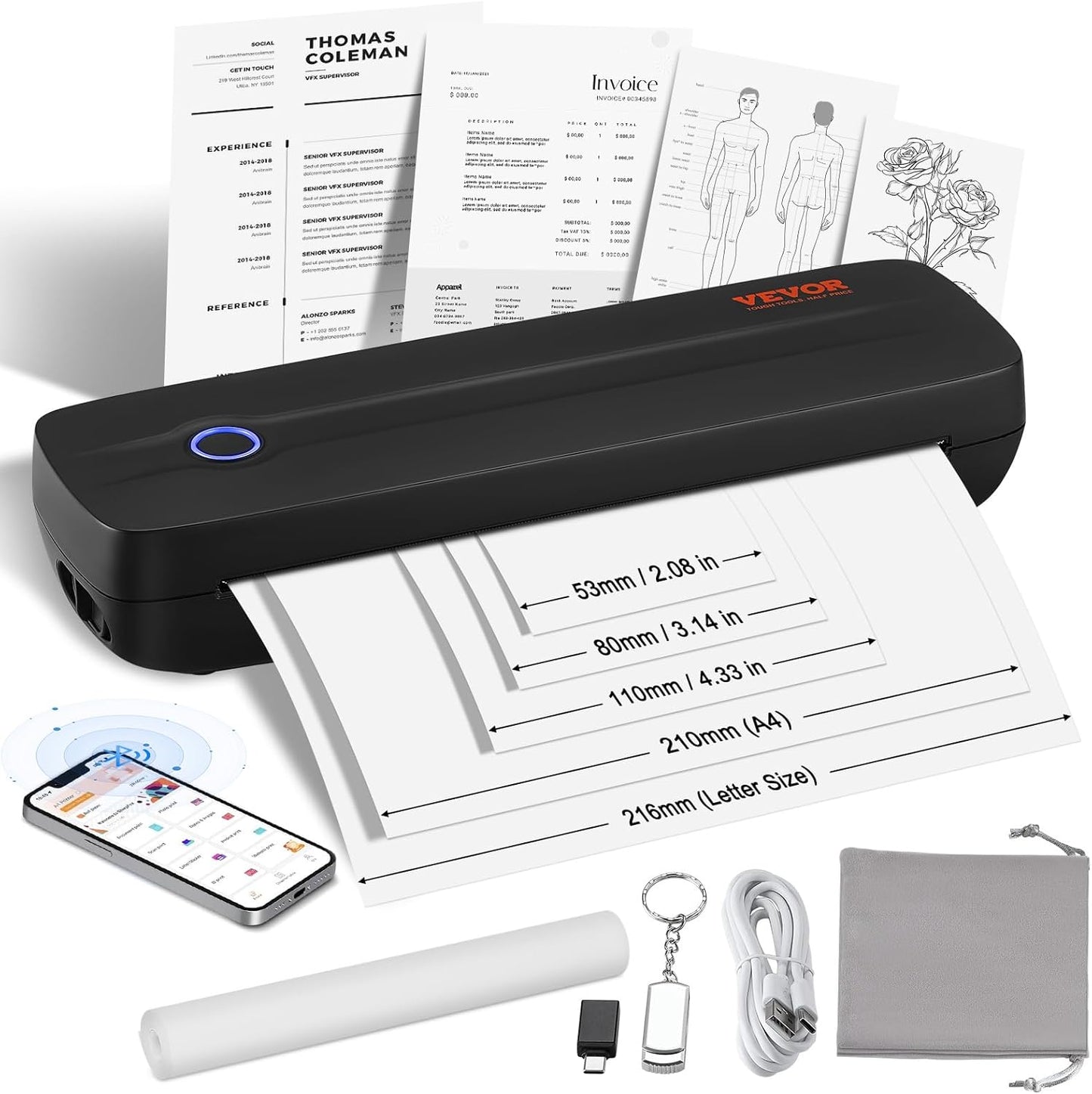VEVOR Portable Thermal Printer - On-the-Go Printing Power!