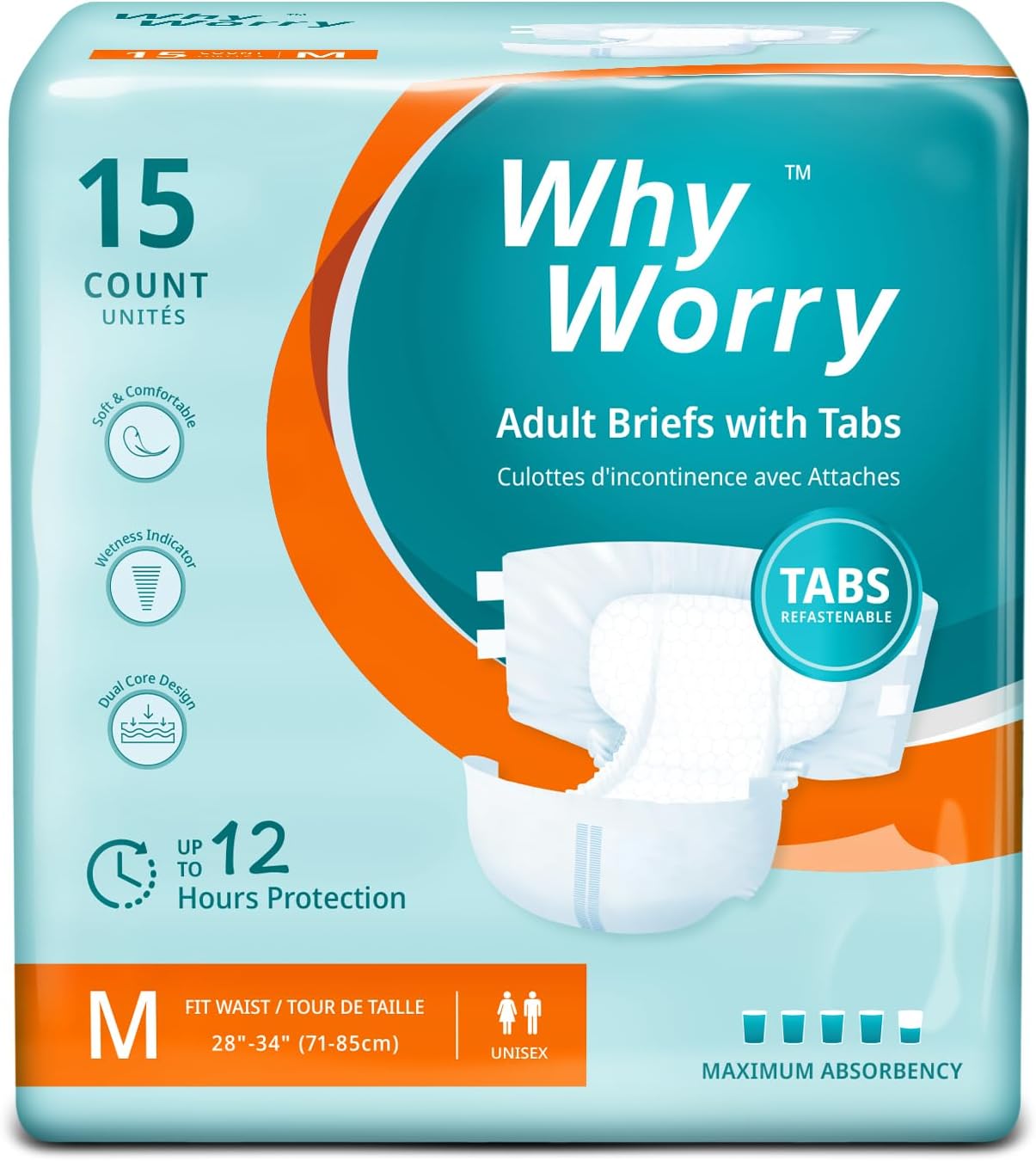 Overnight Absorbent Adult Diapers - Odor Control - 15 ct