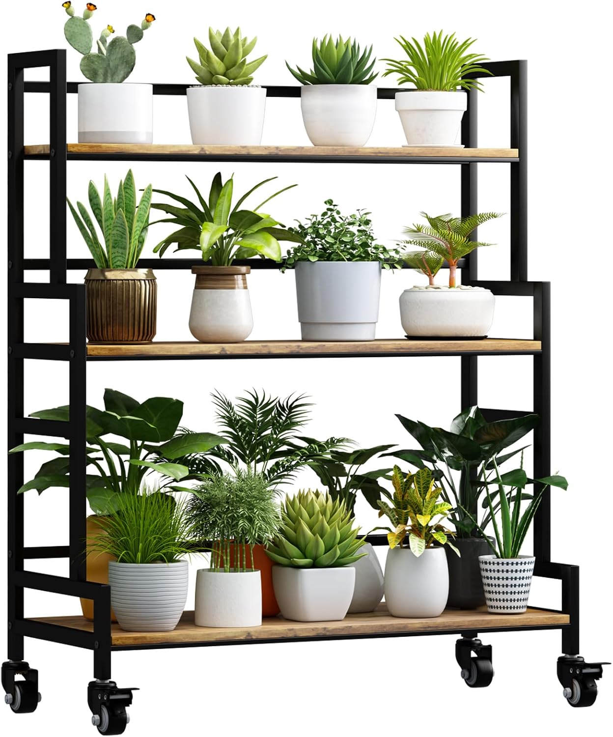 YIZAJIA 3 Tier Metal Plant Stand for Indoor and Outdoor Use