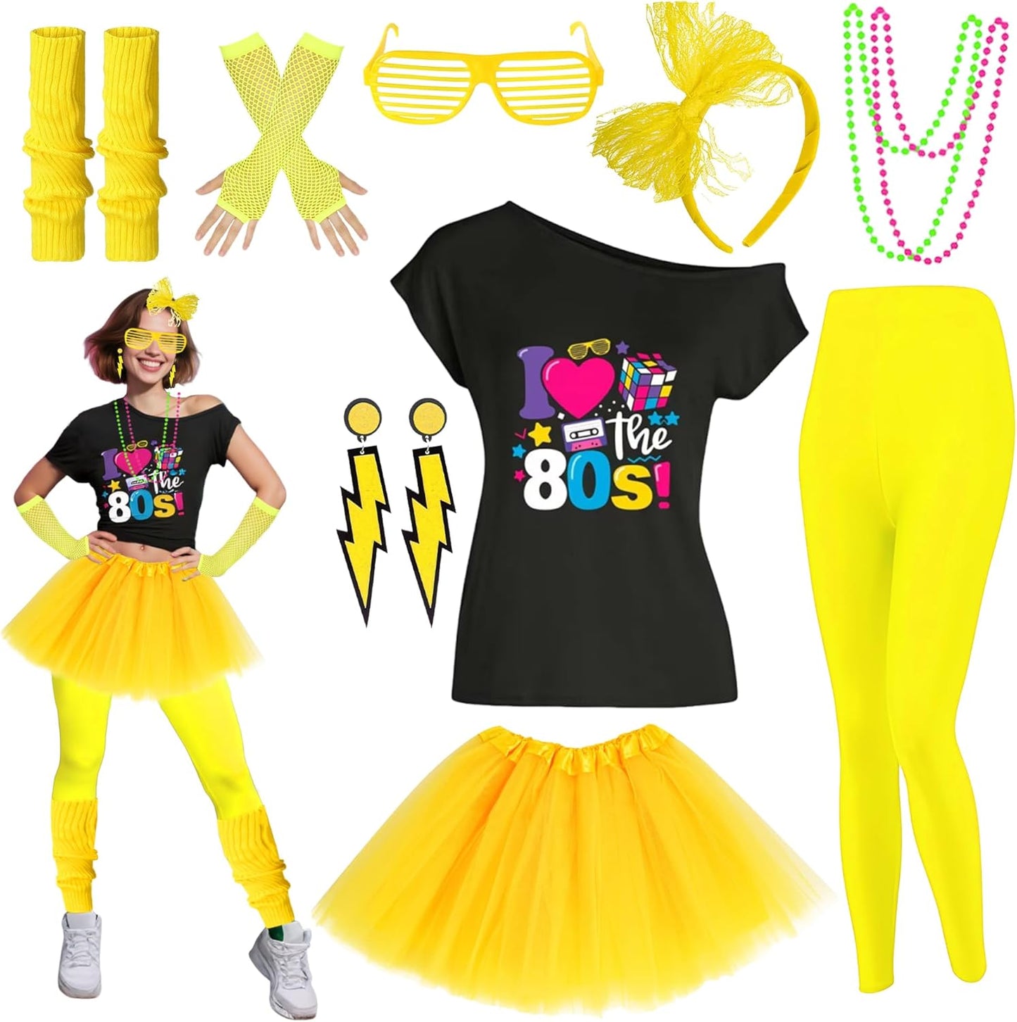 80s Outfit Women Costume Accessories Set for Retro Parties