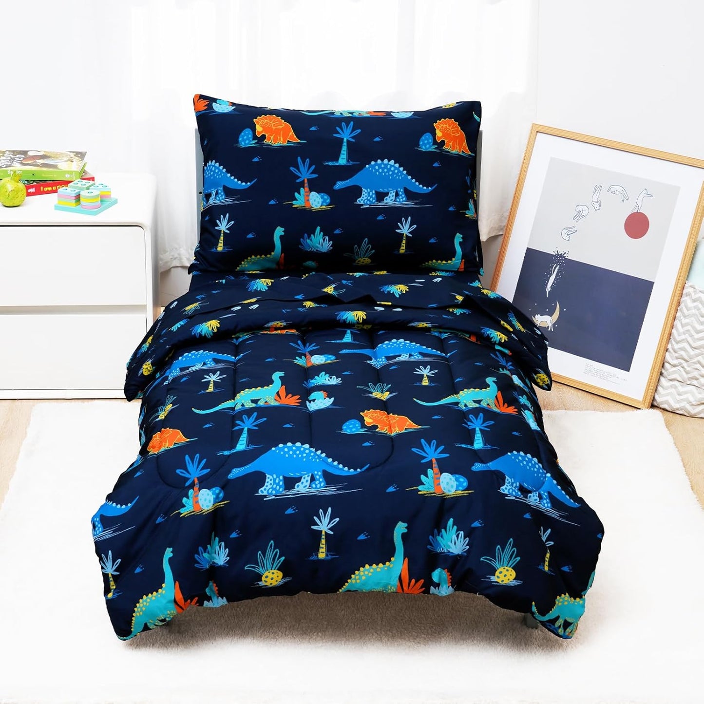 Soft Breathable Toddler Bedding Set with Dinosaur Design