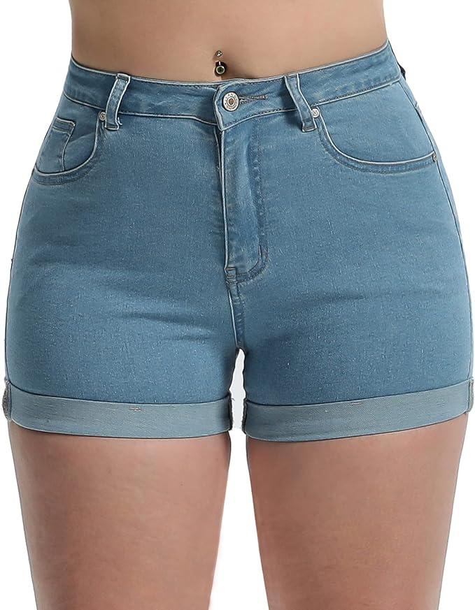 Laeyzuo Women's High Waisted Stretch Jean Shorts for Summer Fun