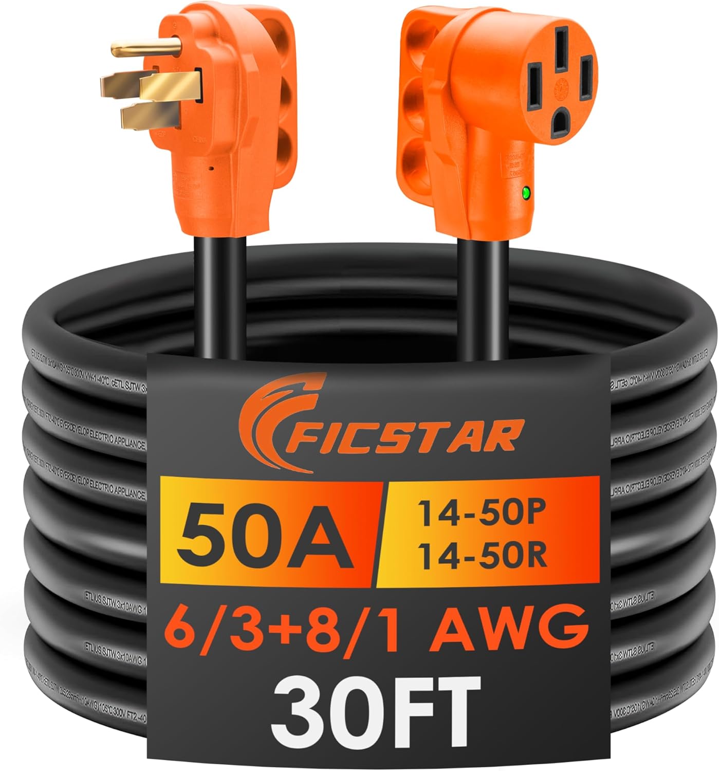 30FT 50 Amp RV Extension Cord with Grip Handle for Safety