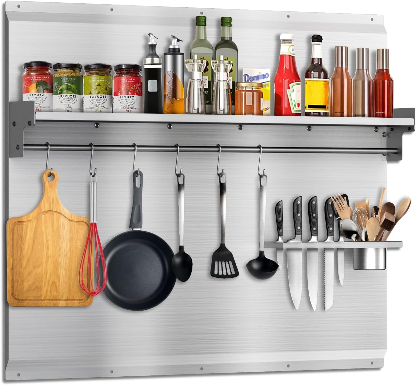 30x24 Inch Stainless Steel Stove Backsplash with Shelf & Hooks