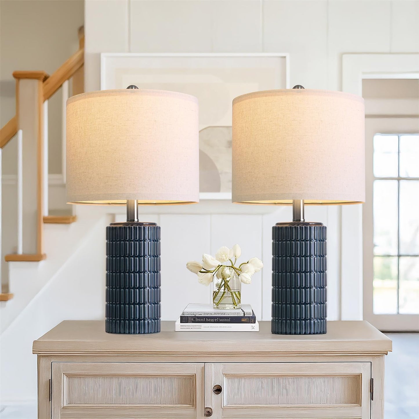 Small Blue Table Lamps for Bedroom Set of 2 - Modern Design