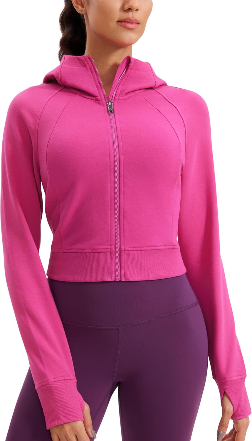 CRZ YOGA Womens Fleece Zip Up Cropped Hoodie for Comfort