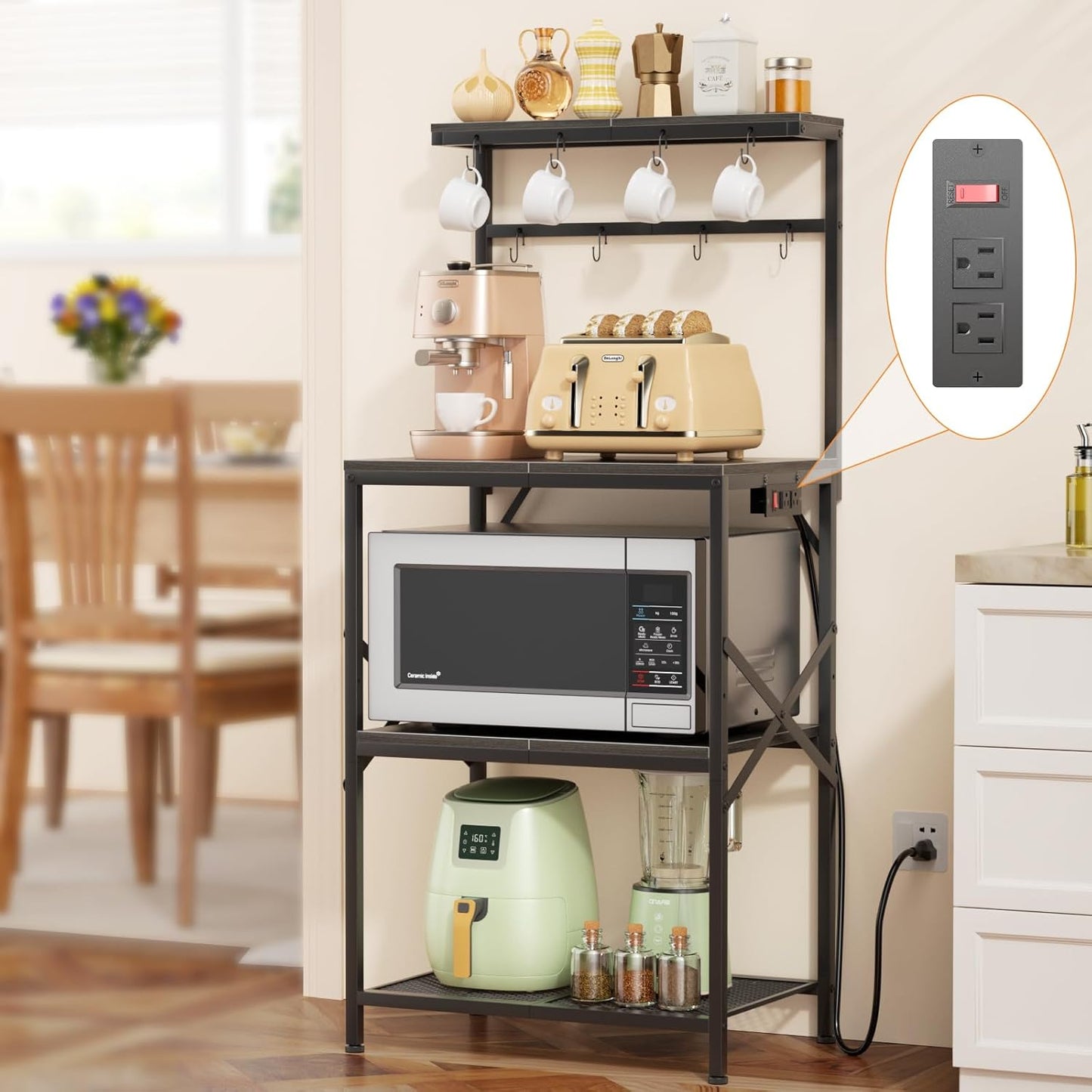 Kitchen Bakers Rack with Power Outlet and Adjustable Shelf