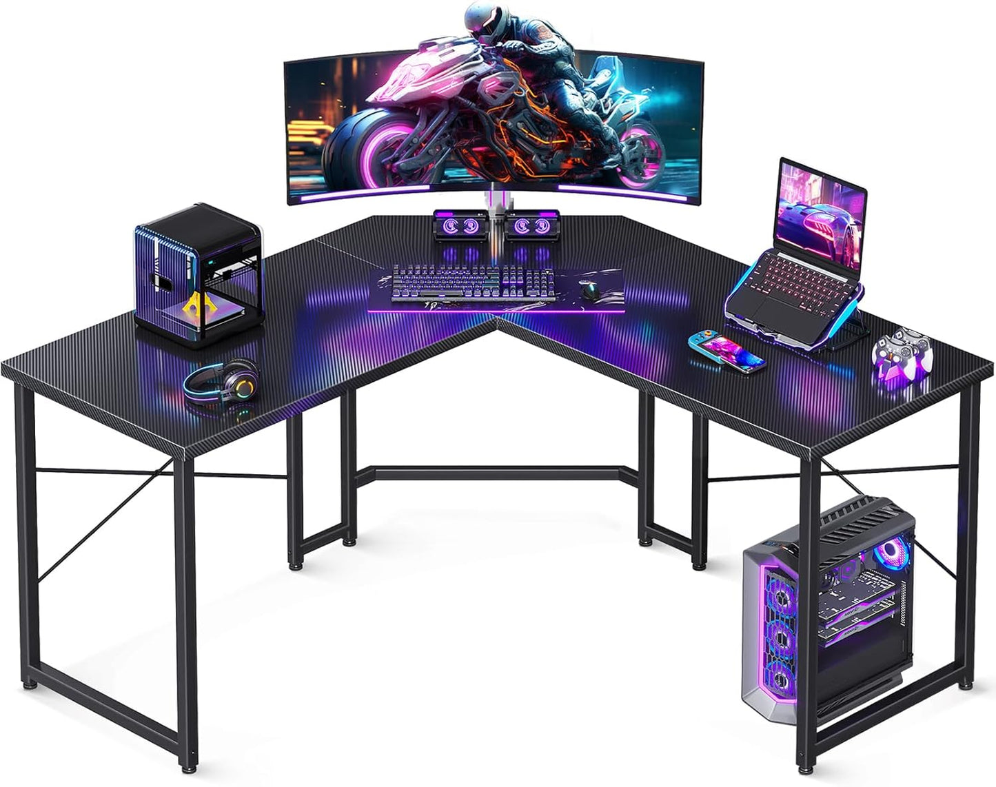 Casaottima L-Shaped Gaming Desk: Compact Carbon Fiber Surface
