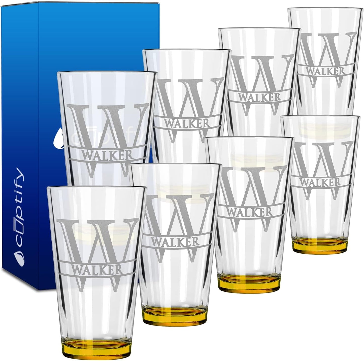 Personalized Beer Glasses Set of 8 Engraved 16oz Pint Glasses