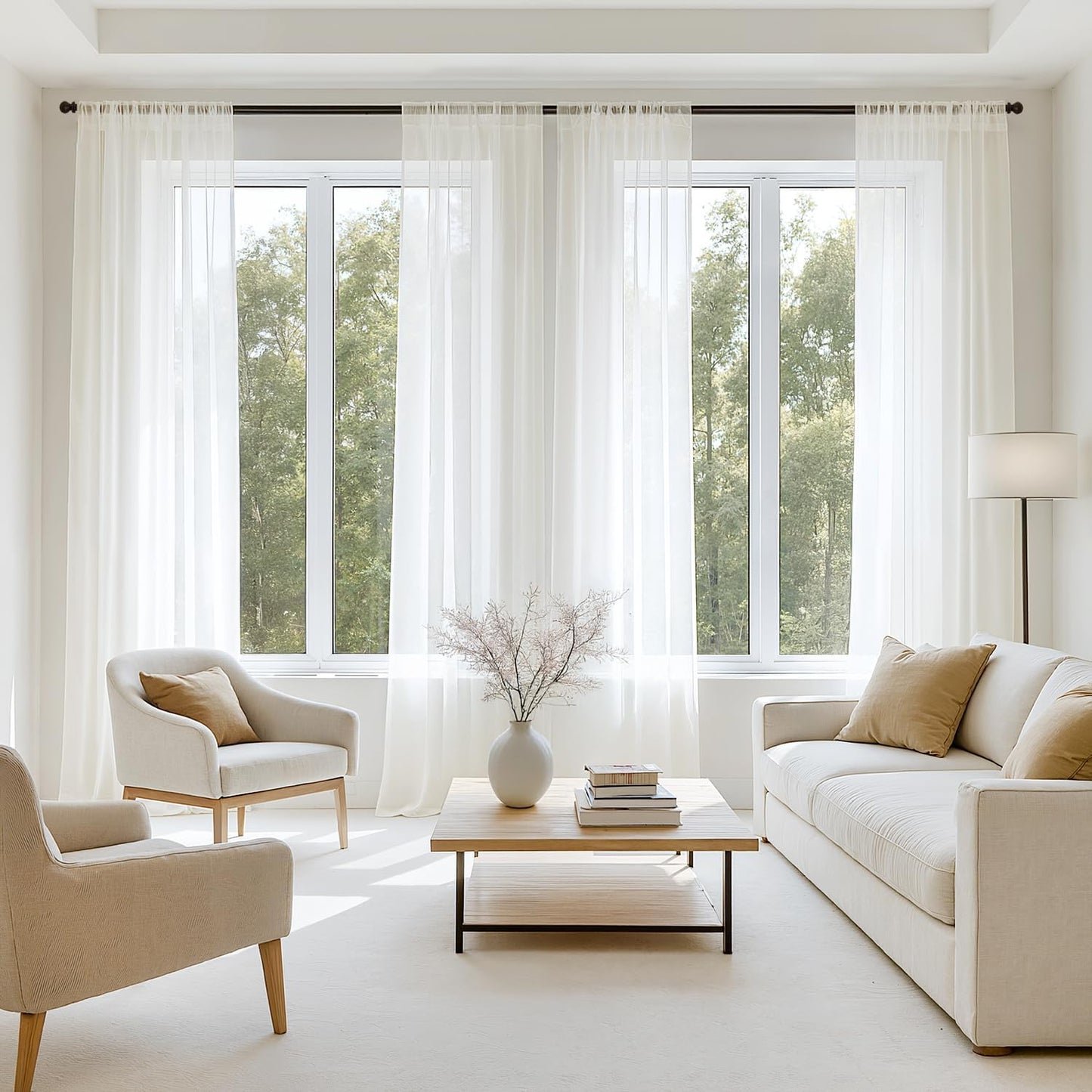 MIULEE Ivory Sheer Curtains for Elegant Light Filtering Decor