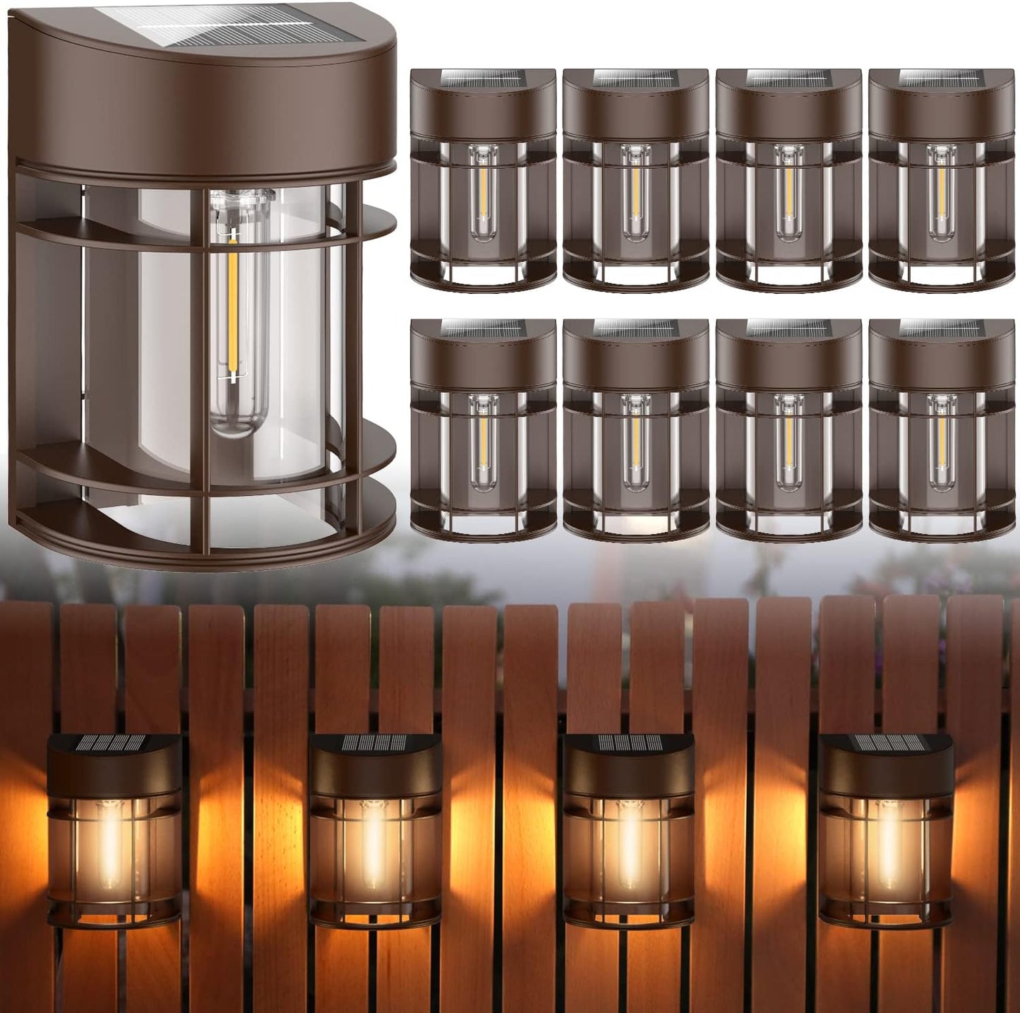Solar Fence Lights - 8 Pack Waterproof Outdoor Garden Decor