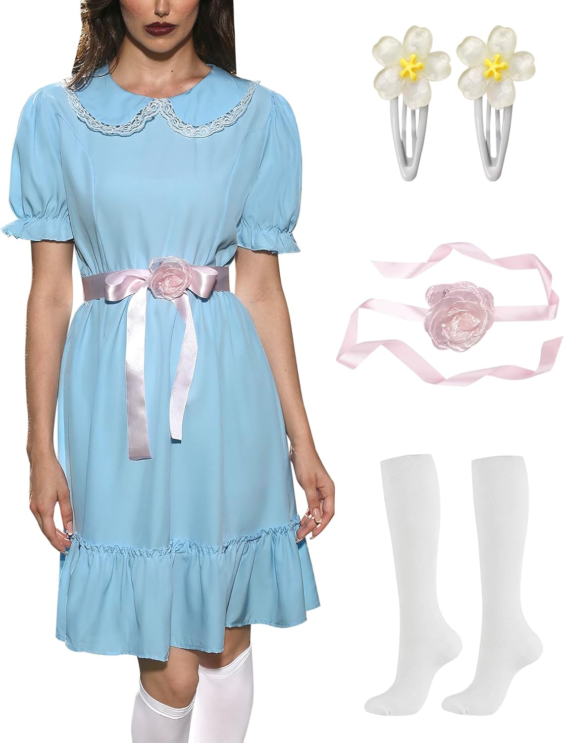 Women's Halloween Creepy Costume Set with Puff Sleeves and Clips