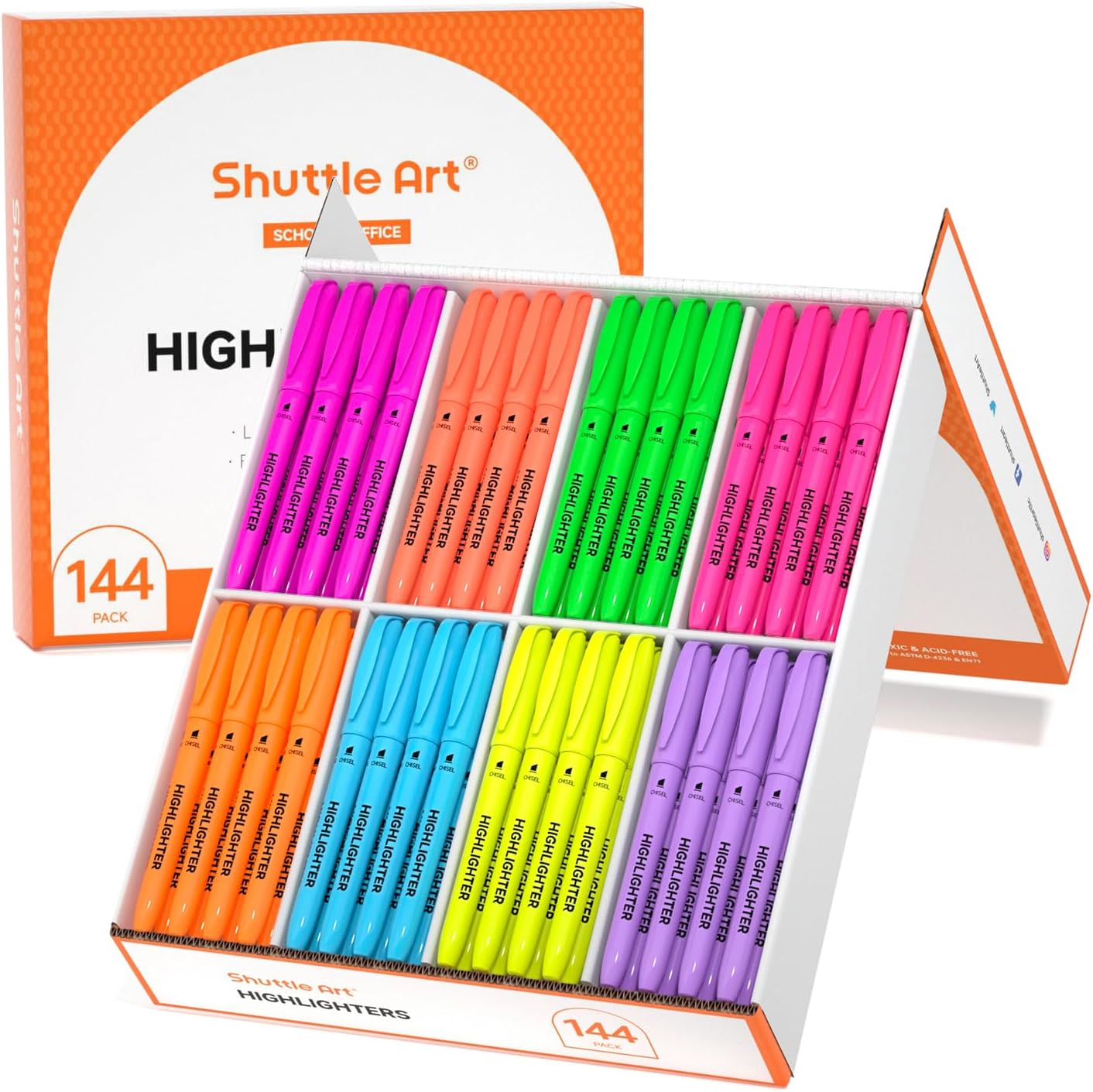 Shuttle Art 144 Pack Highlighters Set for School and Office Use
