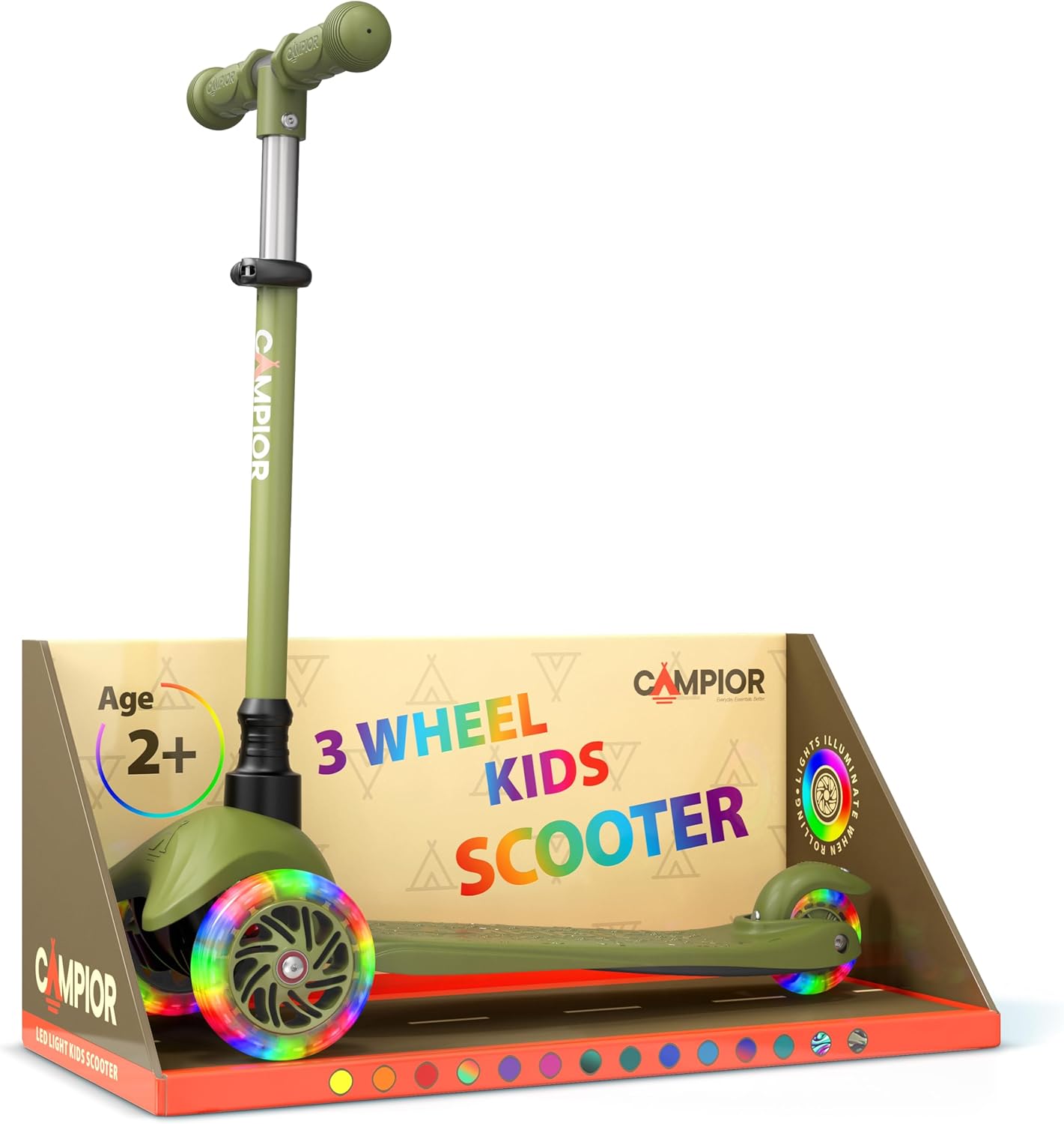Neon Green Mini 3 Wheel Scooter for Kids with LED Wheels
