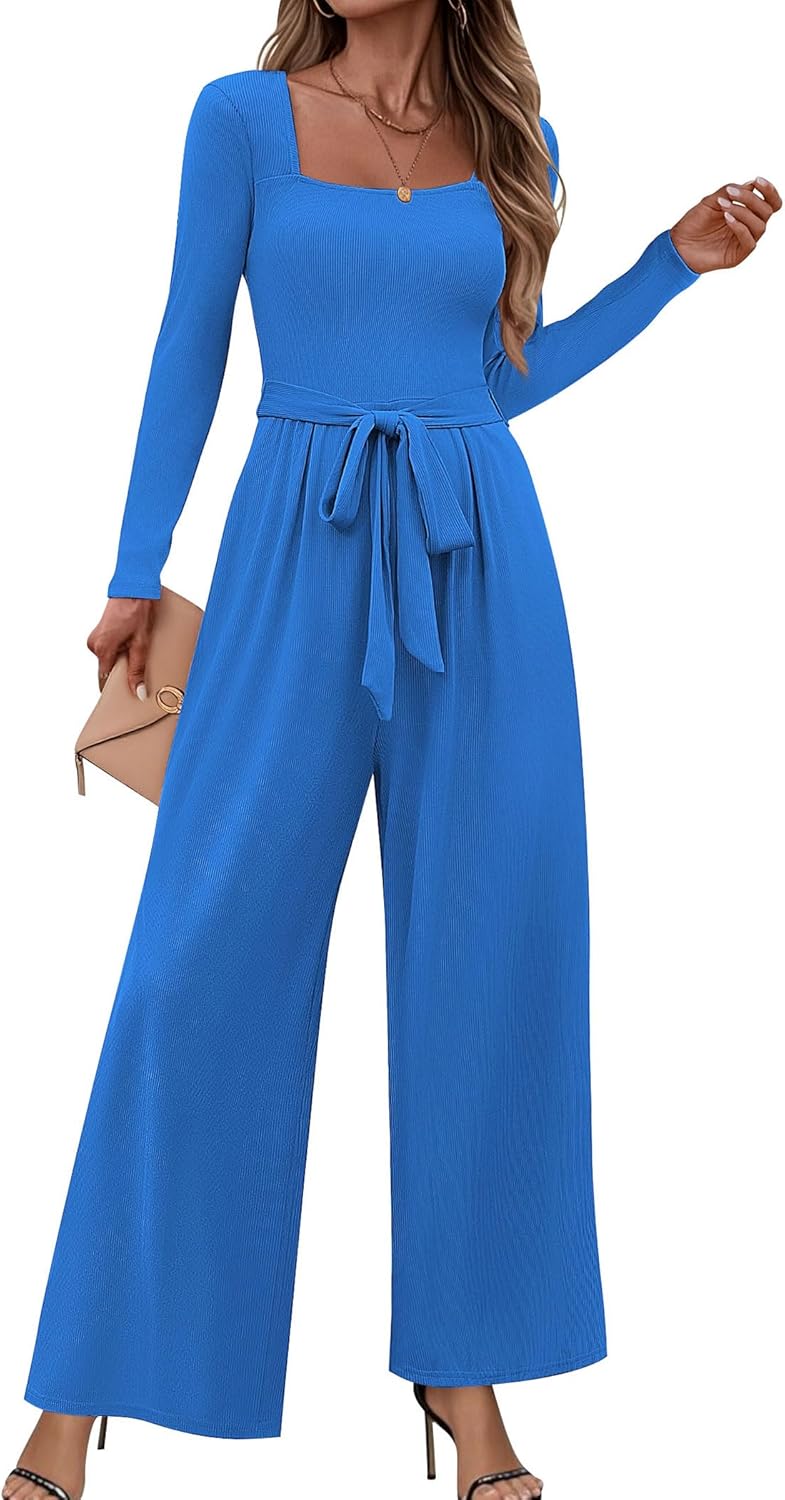 Stylish Long Sleeve Square Neck Jumpsuits for Women Dressy