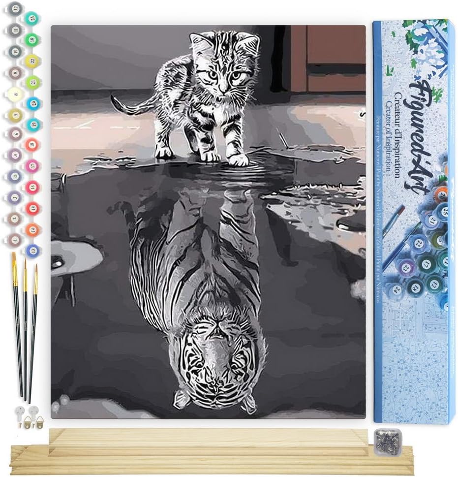 Figured'Art Paint by Numbers Kitten Reflective Tiger Canvas Art