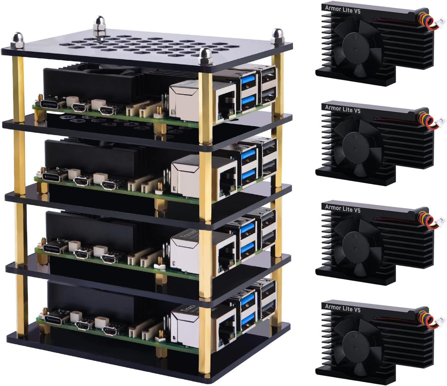 GeeekPi 4 Layers Cluster Case for Raspberry Pi 5 with Coolers