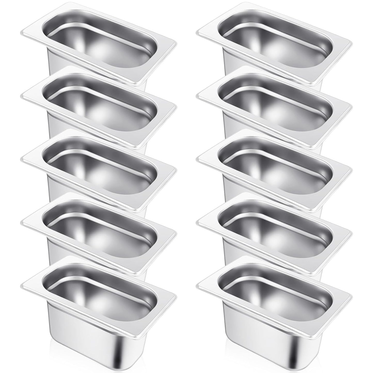 10 Pcs 1/9 Size 4 Inch Deep Stainless Steel Hotel Pan Set