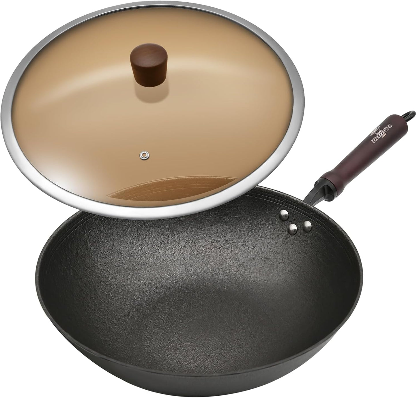 HONGJIANG Cast Iron Wok Pan - Pre-Seasoned 11.8in Stir Fry Pan