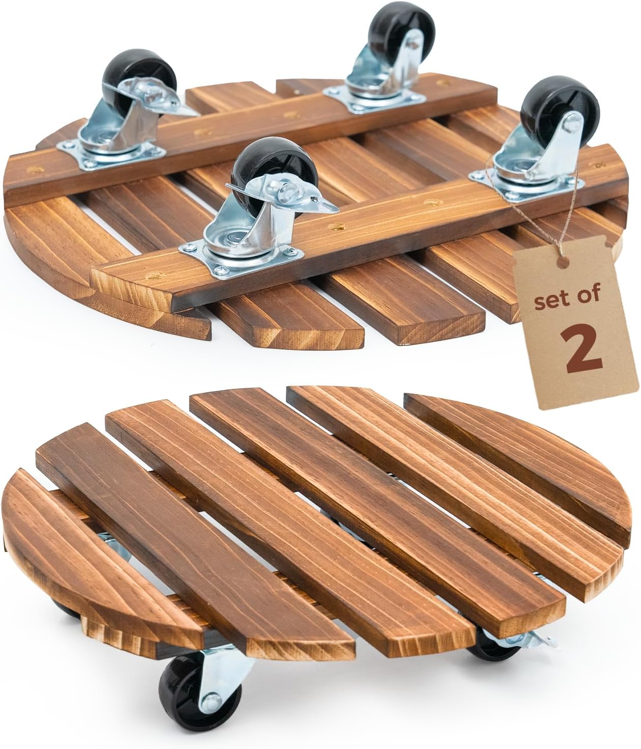 Bamworld 2-Pack 14 Inch Wood Plant Caddy with Wheels