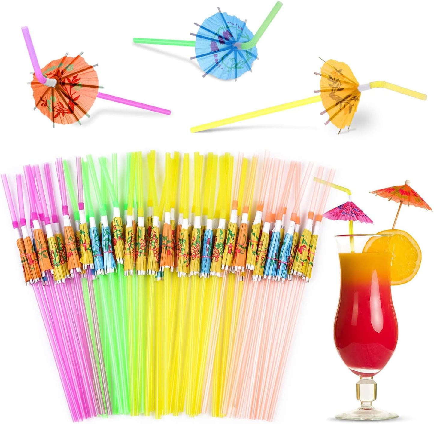 Tropical Luau Party: 50 Umbrella Straws by PAXCOO