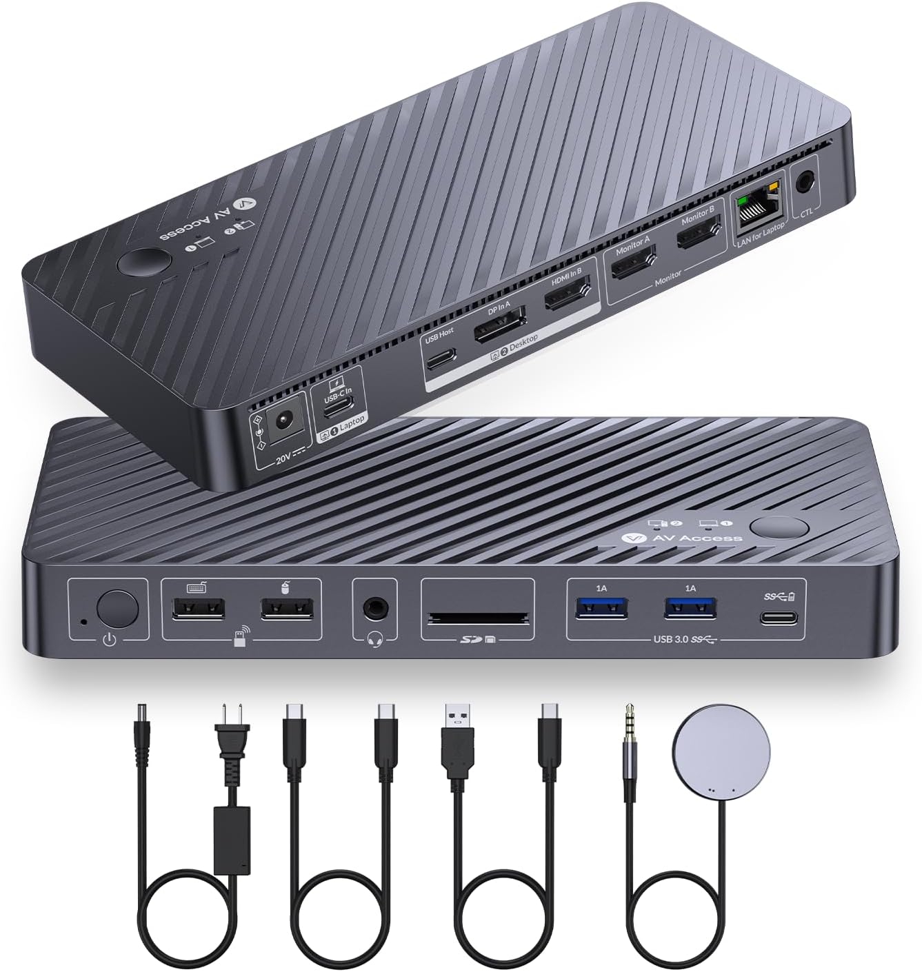 AV Access Docking Station for Dual Monitor Setup with KVM Switch