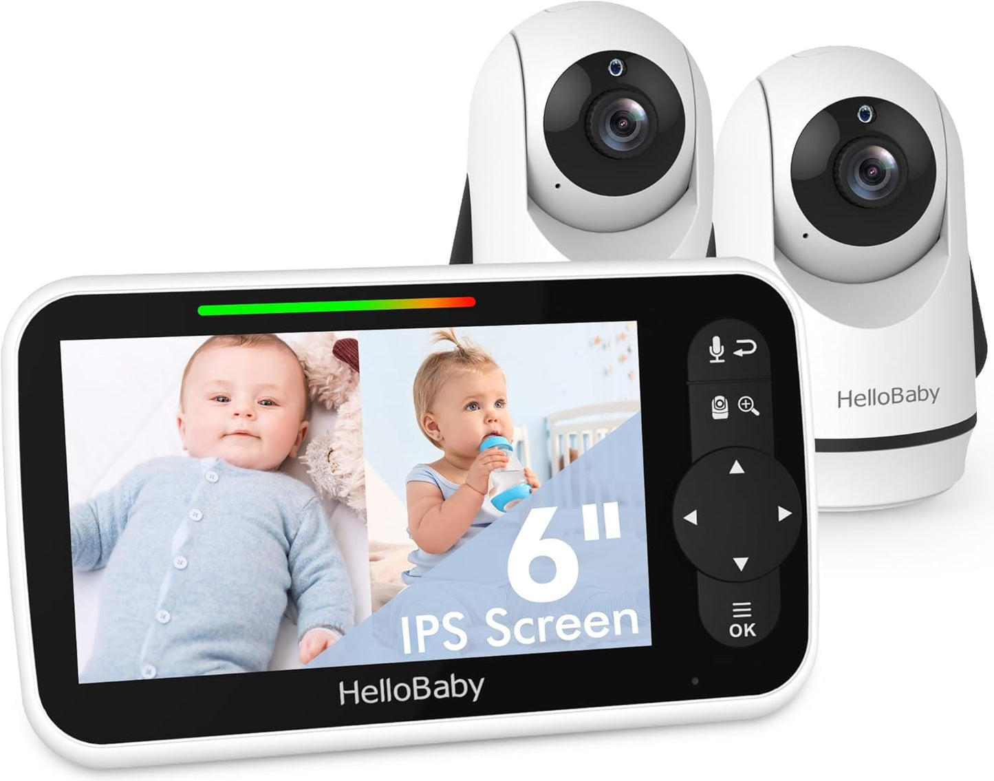 HelloBaby Video Baby Monitor with 6 IPS Screen and Two Cameras