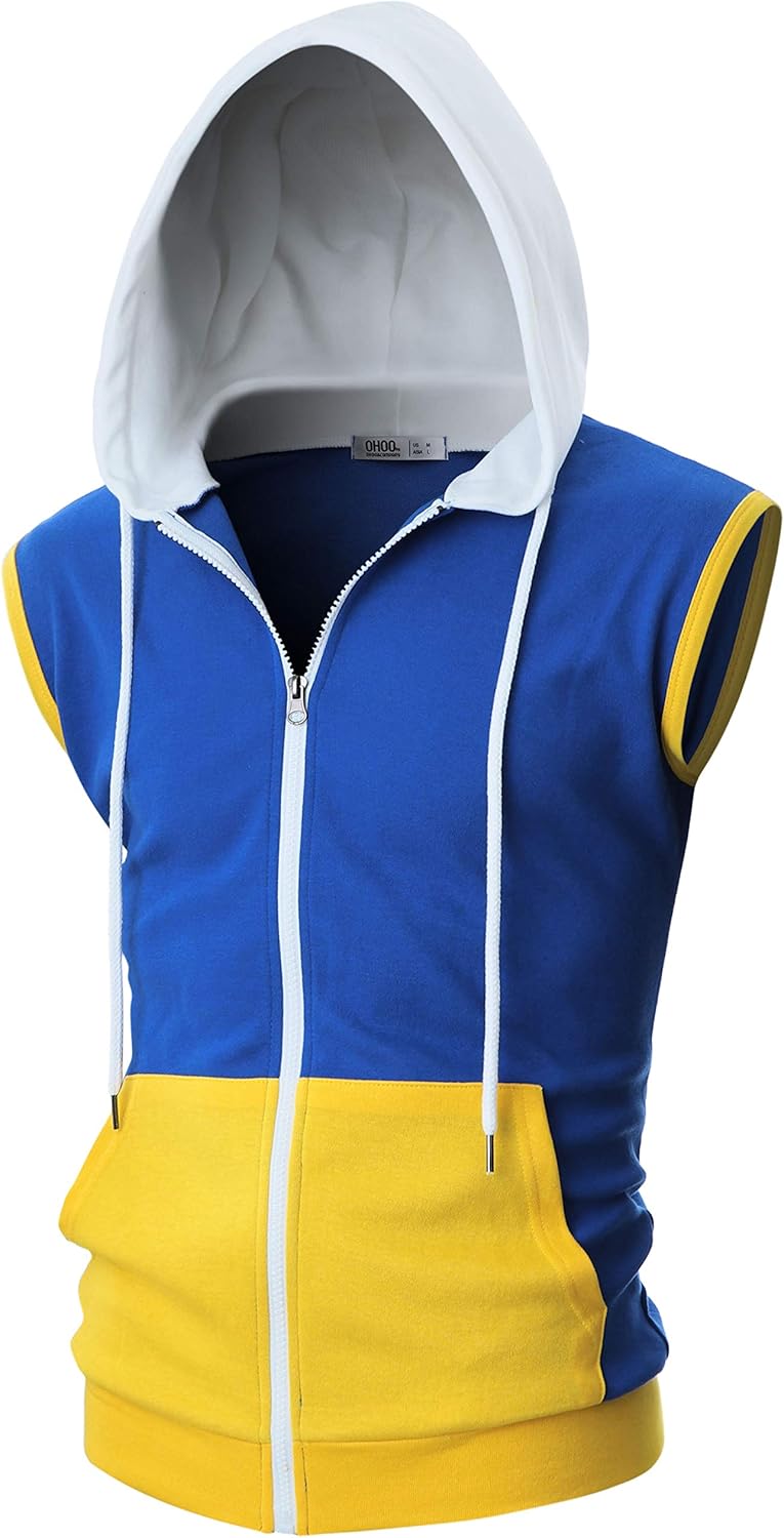 Ohoo Mens Slim Fit Sleeveless Zip Up Hooded Sweatshirt Vest