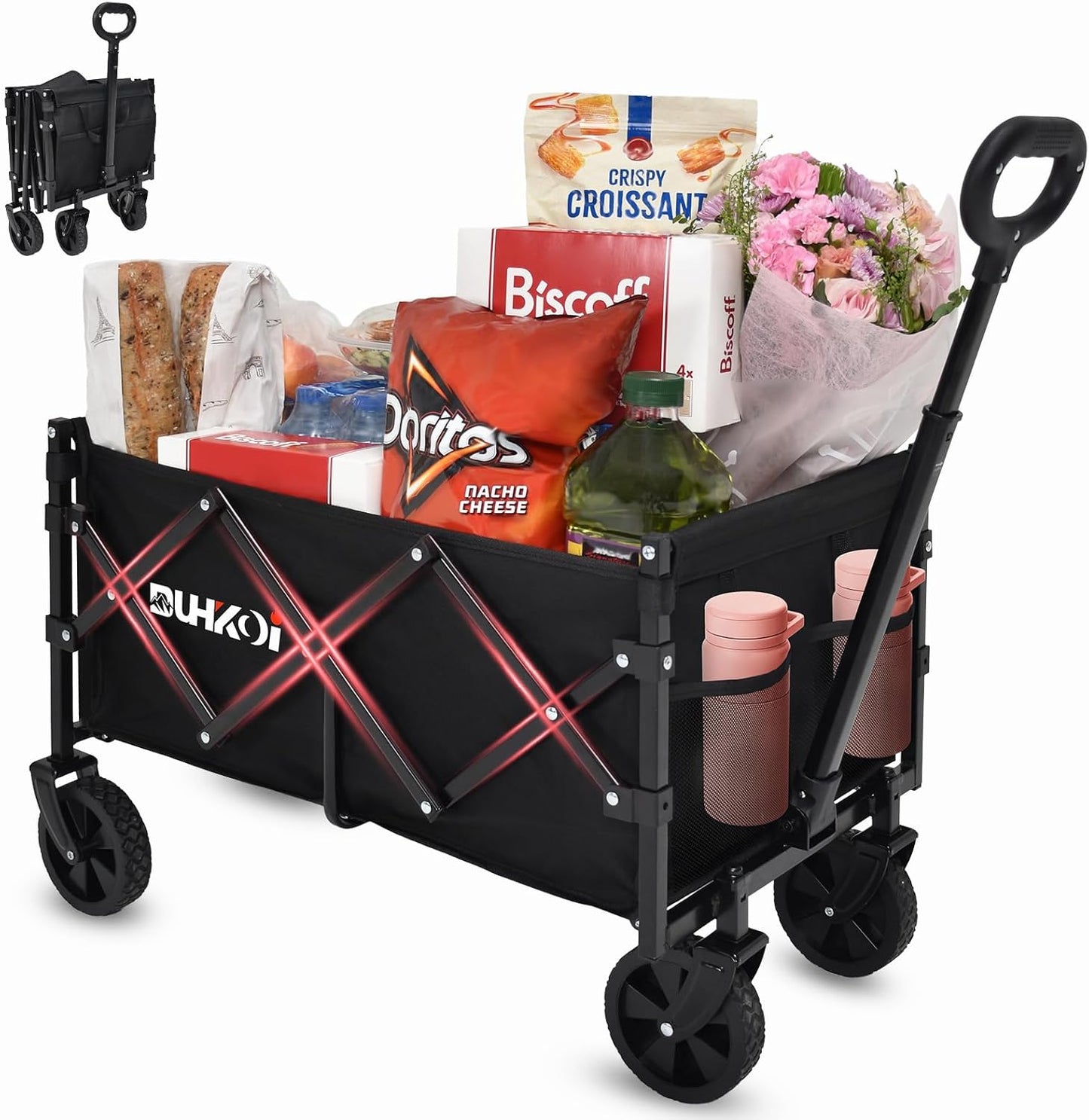 Collapsible Wagon Cart with Wheels for Outdoor Use and Storage