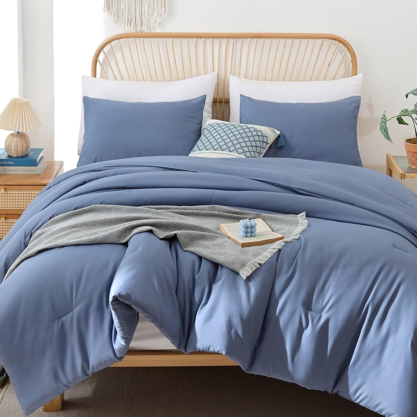 ROSGONIA Comforter Full Size for Teens in Slate Blue, 3pcs Set