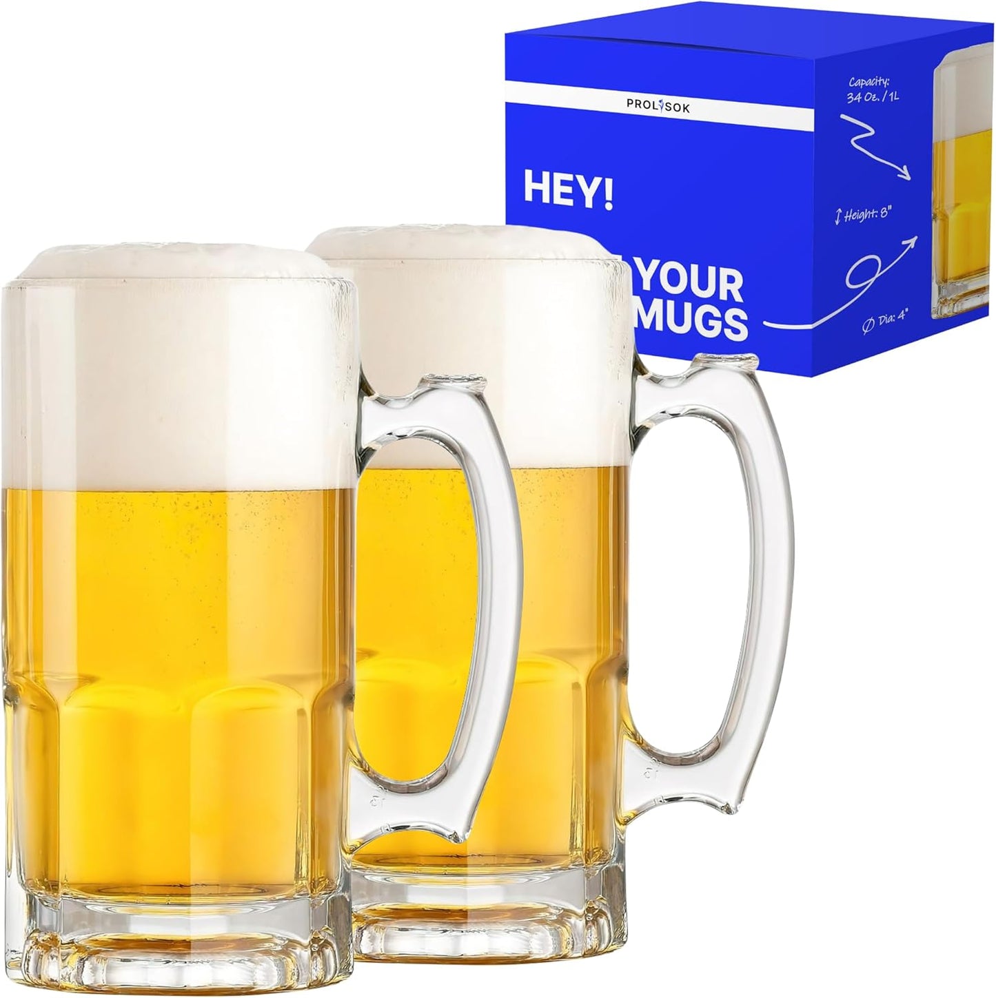 Large Glass Beer Mugs with Handle - Perfect for Any Occasion