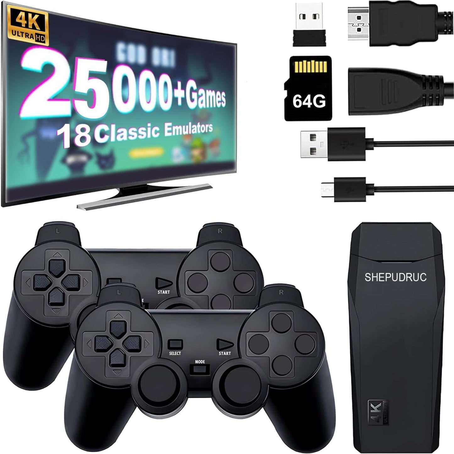 Ultimate Retro Gaming Console: 20K Games, 18 Simulators, 4K HDMI, 2 Controllers!